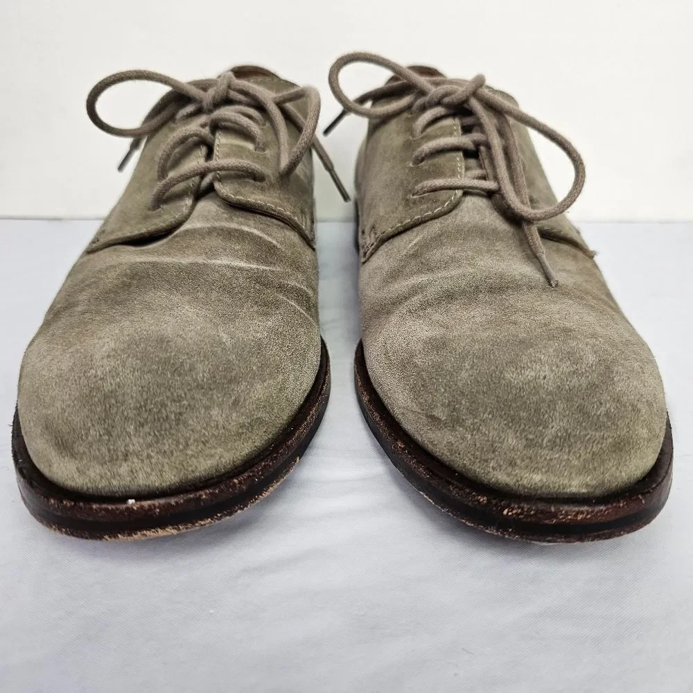 FRYE Oxford Green/Taupe Suede Cap Toe  Lace Up Shoes Sz 8.5 Career Classic
